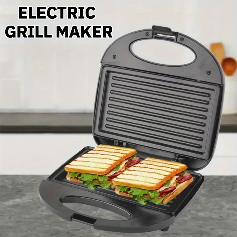 2-Slice Electric Sandwich Maker, Mini Home Grill for Steak & Burgers, Square Shape, Independent Temperature Control, Quick Heat, Smart Thermal, Push Button Operation, 1000W Power, 110V-130V Voltage, Non-Removable Cleaning, 25cm Diameter, 20mm Depth, No Ba