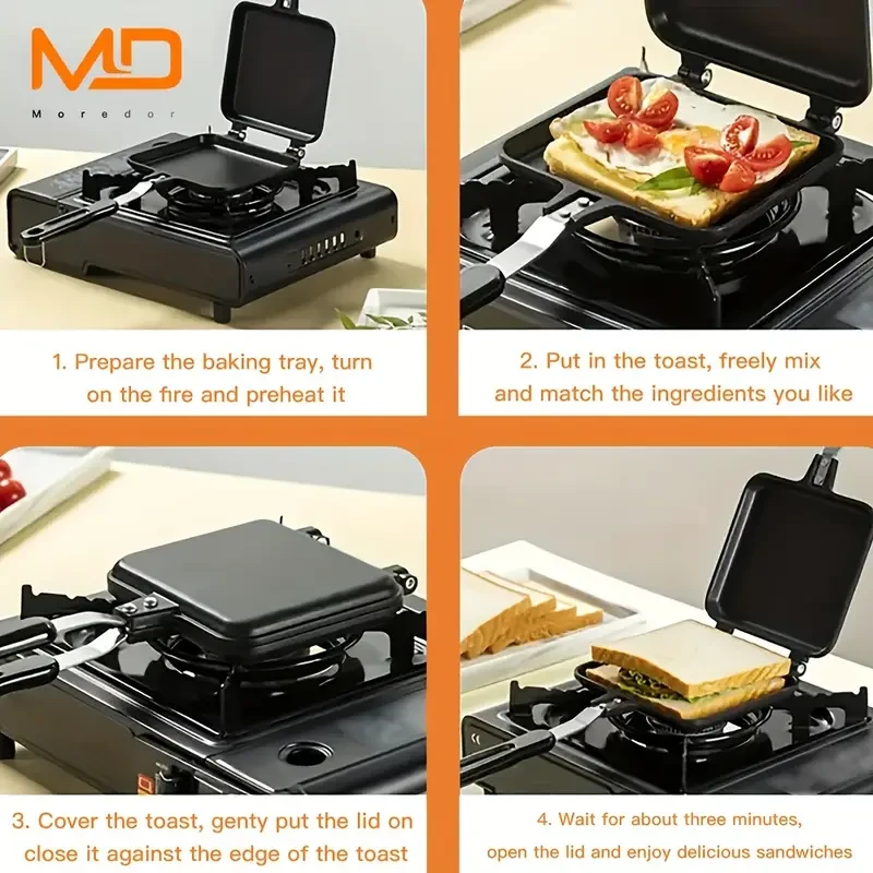 Moredor Double-Sided Non-Stick Sandwich Maker - Perfect for Grilled Cheese, Toast & Omelettes - Ideal for Outdoor Camping & Kitchen Use
