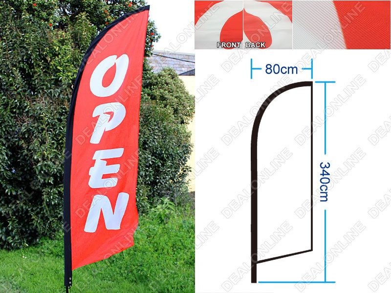 Double Sided Feather Flag 4m & Drill Set (Open/Coffee/Sale)