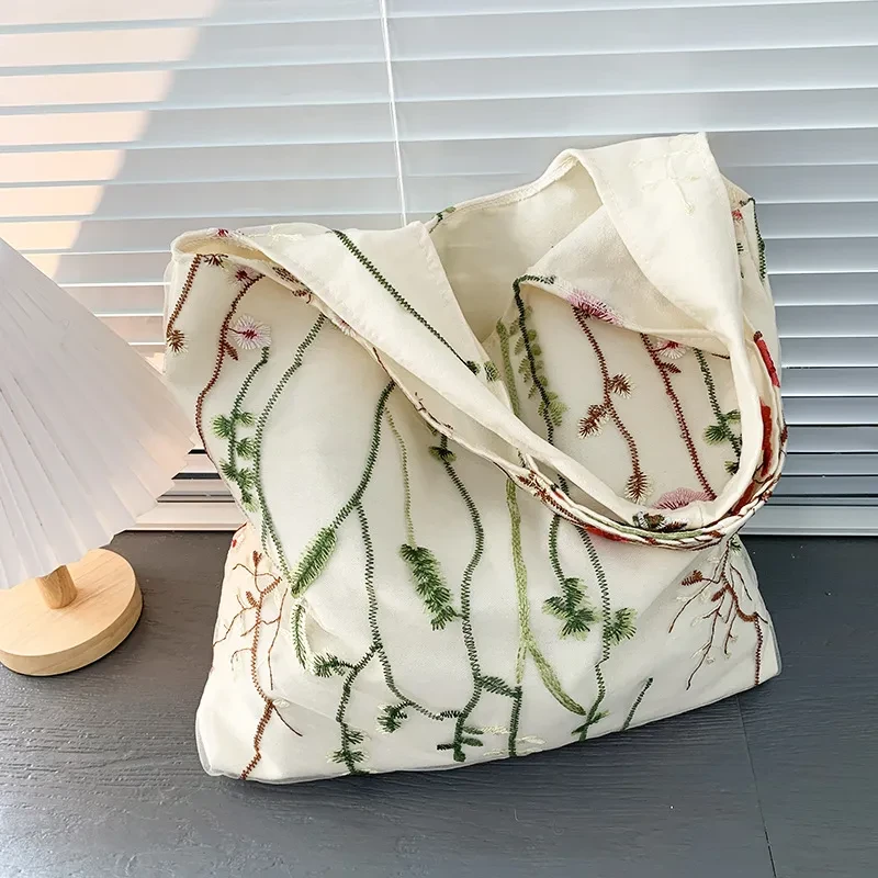Embroidered Canvas Holiday Shopping Bag Schoolbag