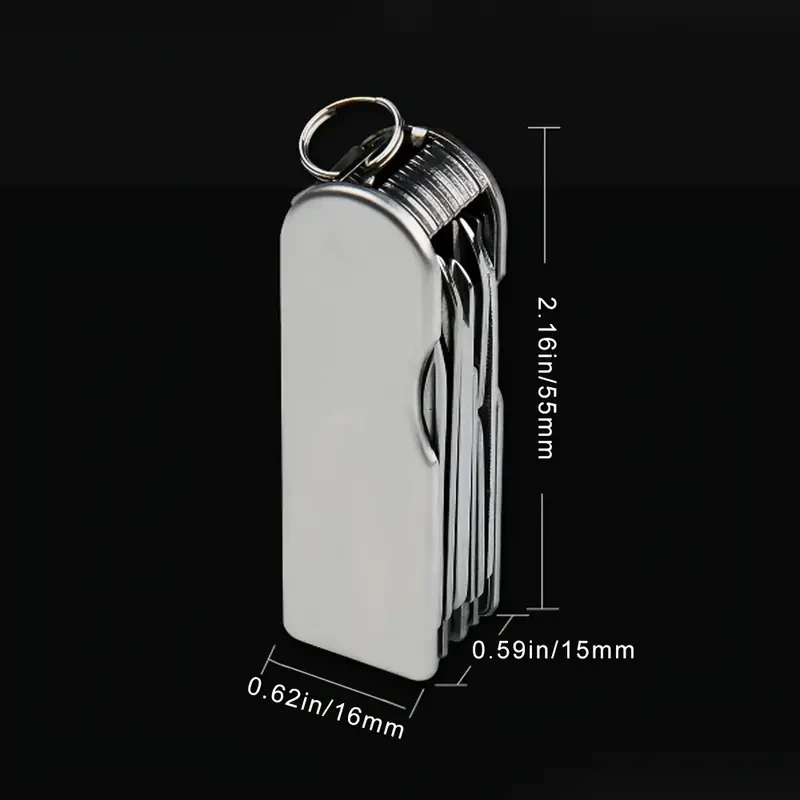 Stainless Steel Multi-Tool Keychain - Portable Travel Nail Clipper, File, Fruit Knife, Scissors, Screwdriver & Bottle Opener Combo - EDC Design for Keys & Bag