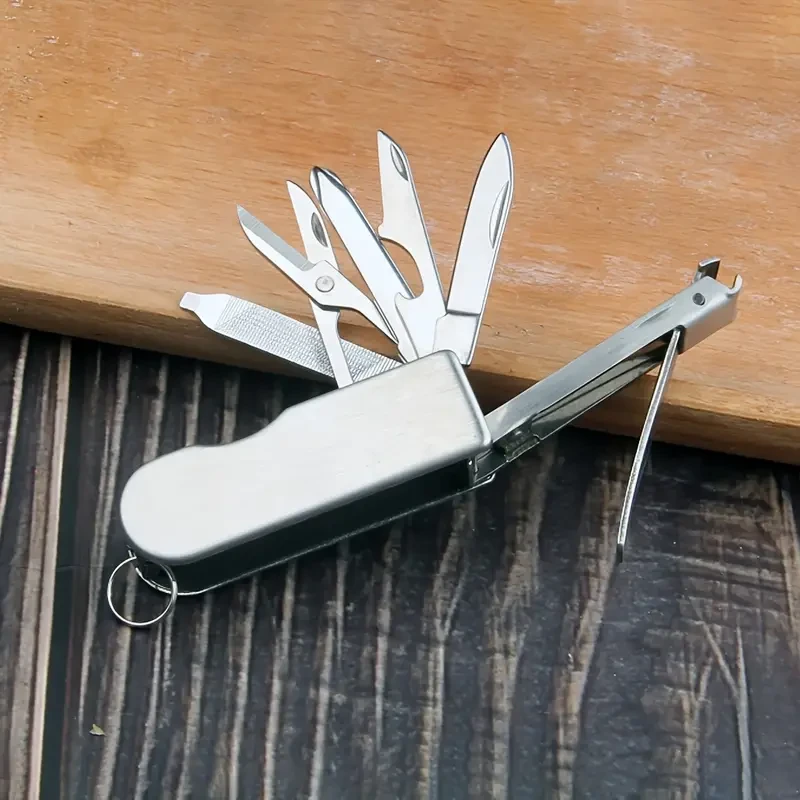 Stainless Steel Multi-Tool Keychain - Portable Travel Nail Clipper, File, Fruit Knife, Scissors, Screwdriver & Bottle Opener Combo - EDC Design for Keys & Bag