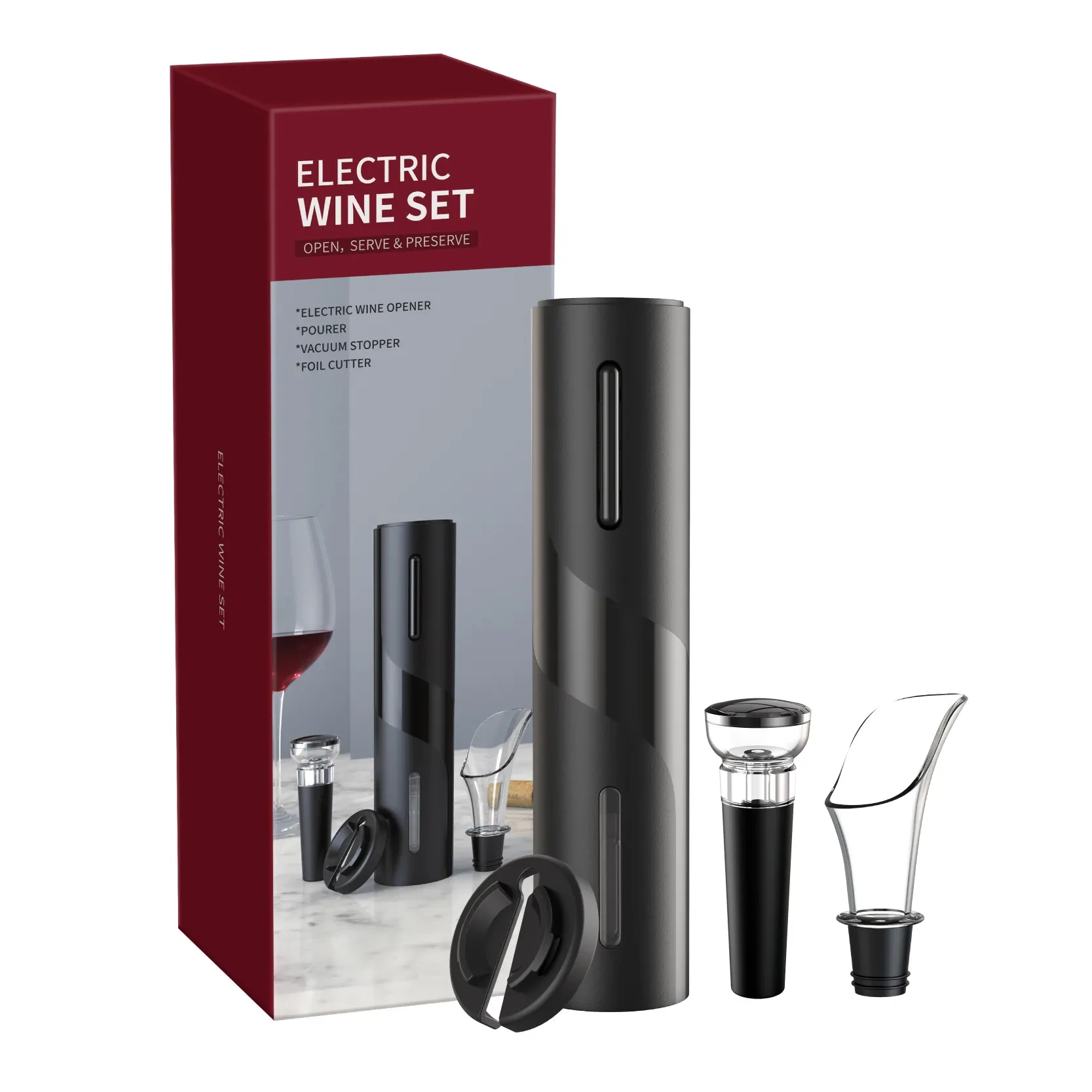 Red Wine Accessory Kit Electric Wine Opener Cutter Vacuum Stopper Aerator Wine Pourer