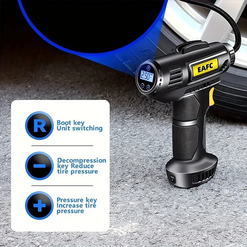 Portable Wireless Tire Inflator Pump with Pressure Gauge & LED Light - USB Rechargeable, Ideal for Cars, Motorcycles & Bicycles