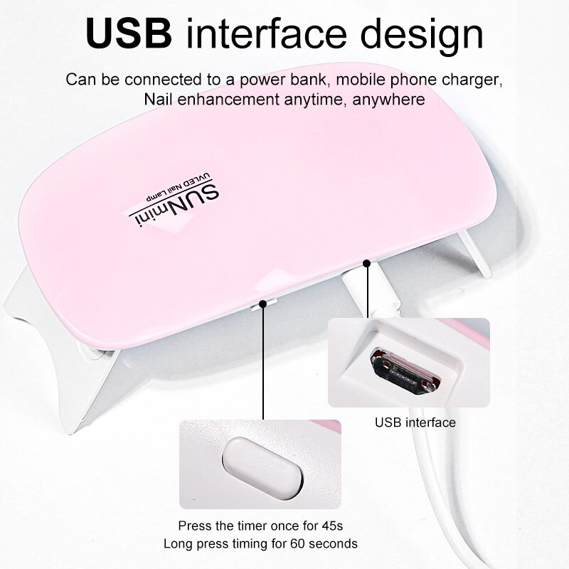 6W Mini Nail Dryer Machine  Portable 6 LED UV Manicure Lamp