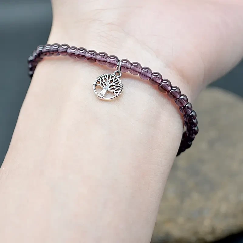 Bohemian Style Purple Beaded Bracelet with Tree of Life Charm Fashion Accessory, Perfect for Holiday Gifts