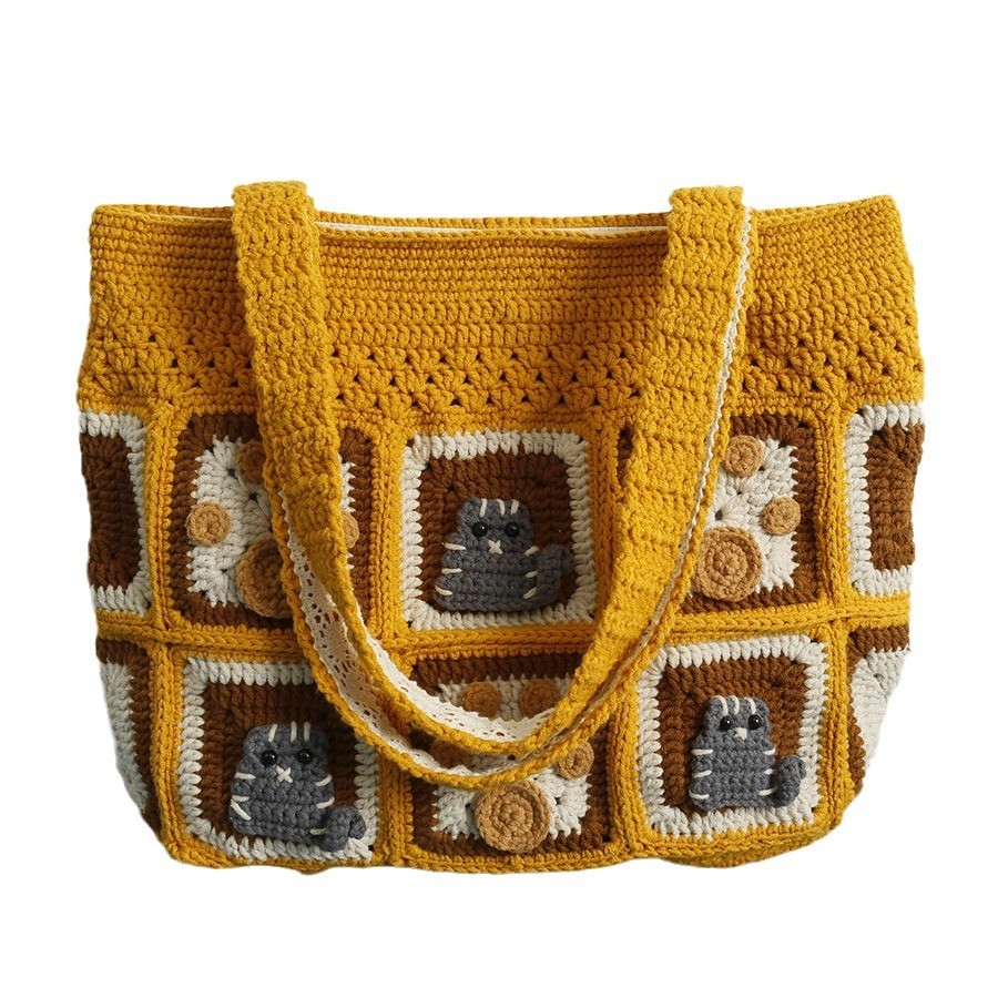 Kitten Handmade Wool Crocheted Square Shoulder Bag