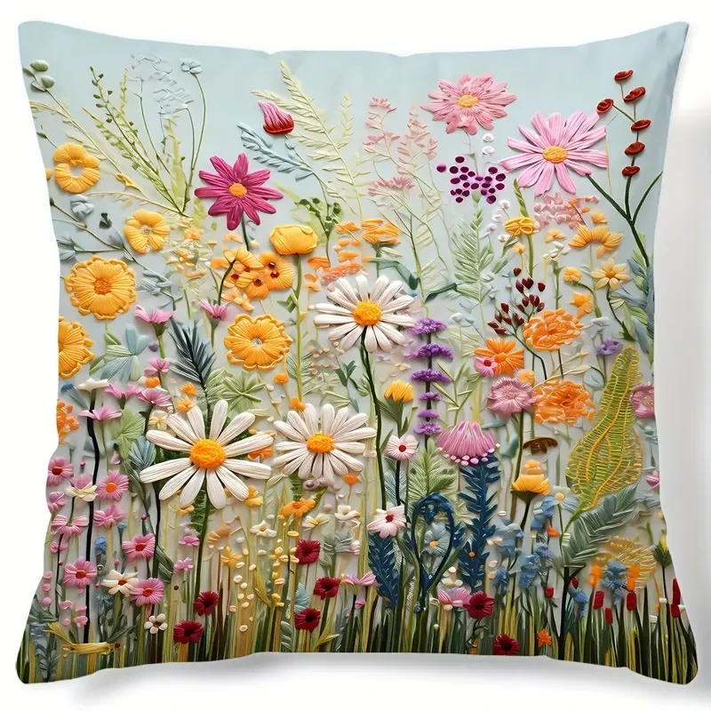Plant Flower Pattern Polyester Cushion Cover  Elegant Room, Bedroom, and Sofa Decor