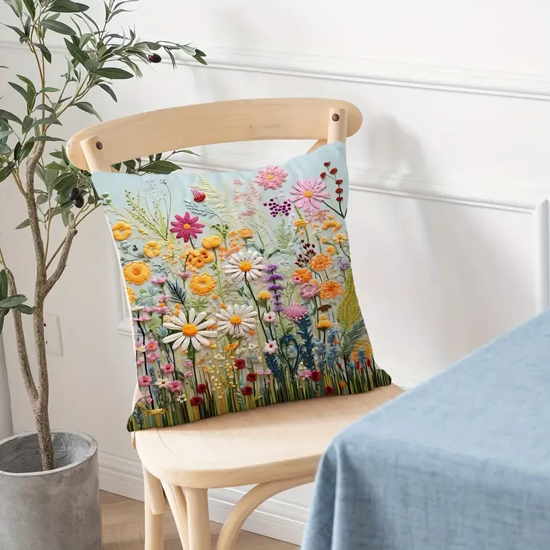 Plant Flower Pattern Polyester Cushion Cover  Elegant Room, Bedroom, and Sofa Decor