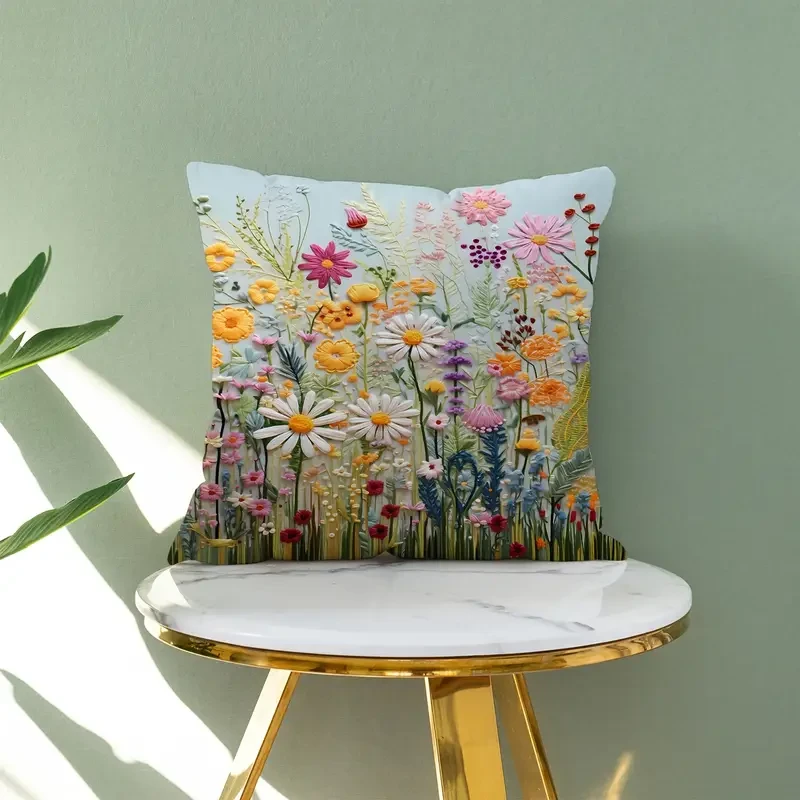 Plant Flower Pattern Polyester Cushion Cover  Elegant Room, Bedroom, and Sofa Decor