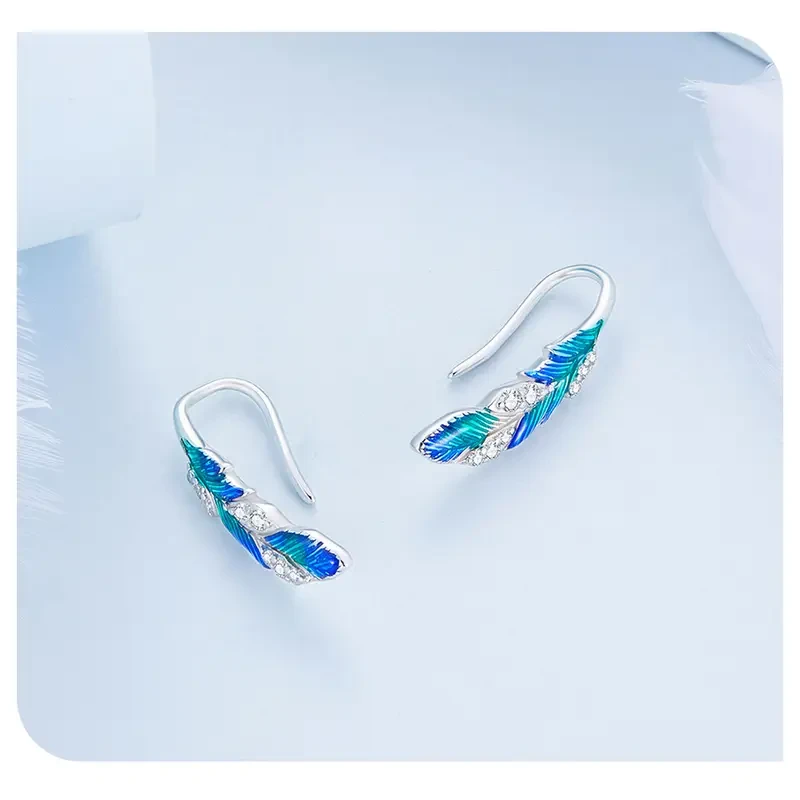 Sterling Silver Exquisite Feather Dangle Earrings - Elegant, Delicate, Cute Style, Hypoallergenic, Nickel-Free