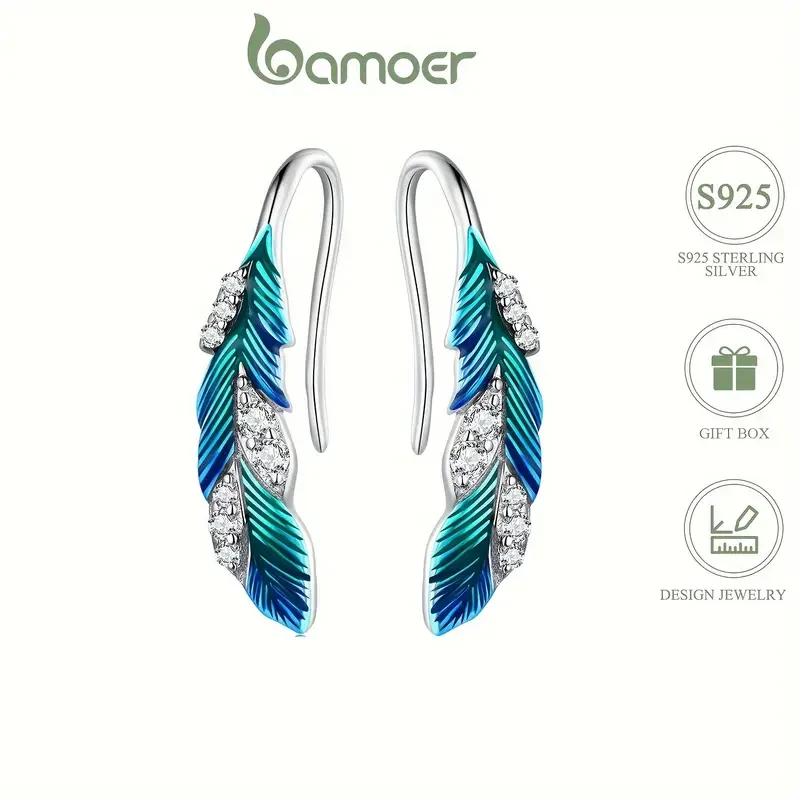 Sterling Silver Exquisite Feather Dangle Earrings - Elegant, Delicate, Cute Style, Hypoallergenic, Nickel-Free