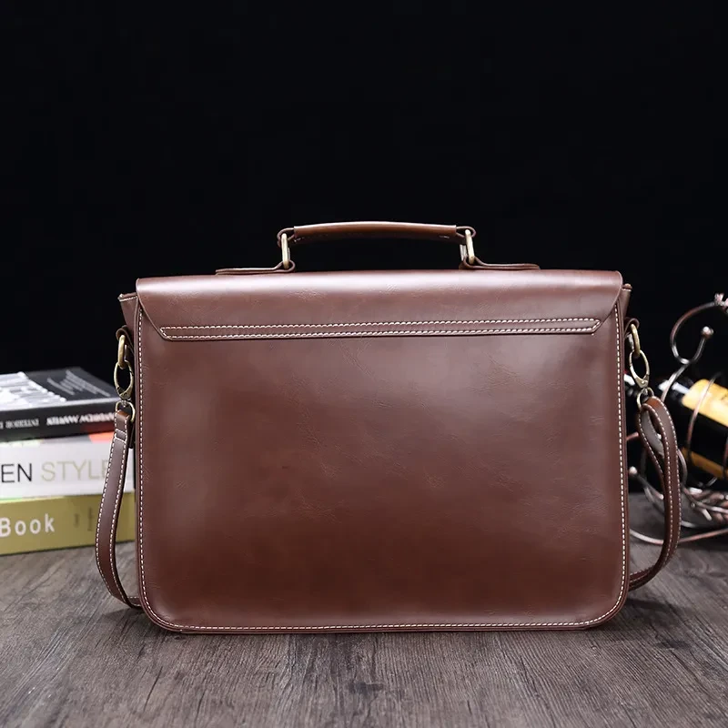 New Business Crazy Horse PU Briefcase Men's Horizontal Retro