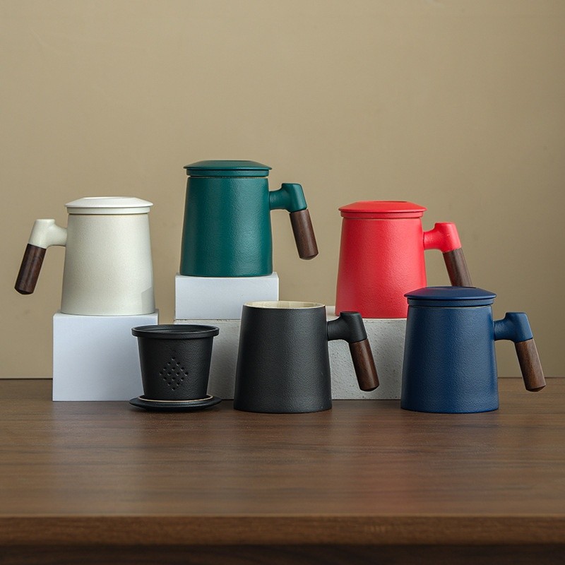 Ceramic Tea Water Separation Tea Cup Mug With Lid
