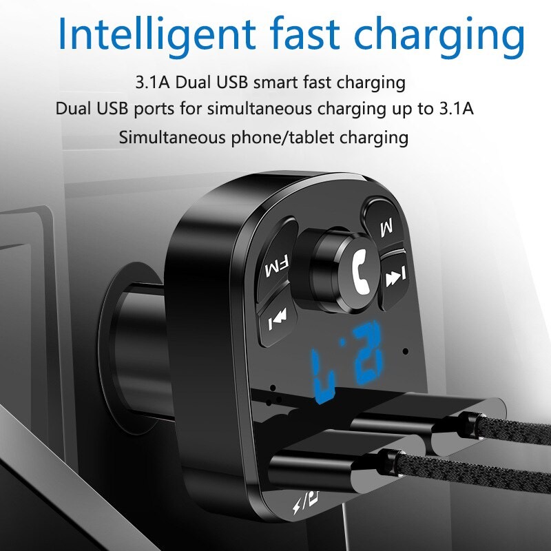 Car MP3 Player  Bluetooth 5.0 FM Transmitter with Dual USB Fast Charger and Hands-Free Calling