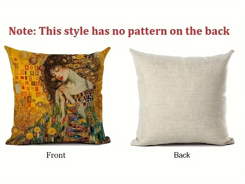 18x18 Inches Durable Linen Gustav Klimt Artistic Print Cushion Cover  Vintage Style with Beautiful Woman Design