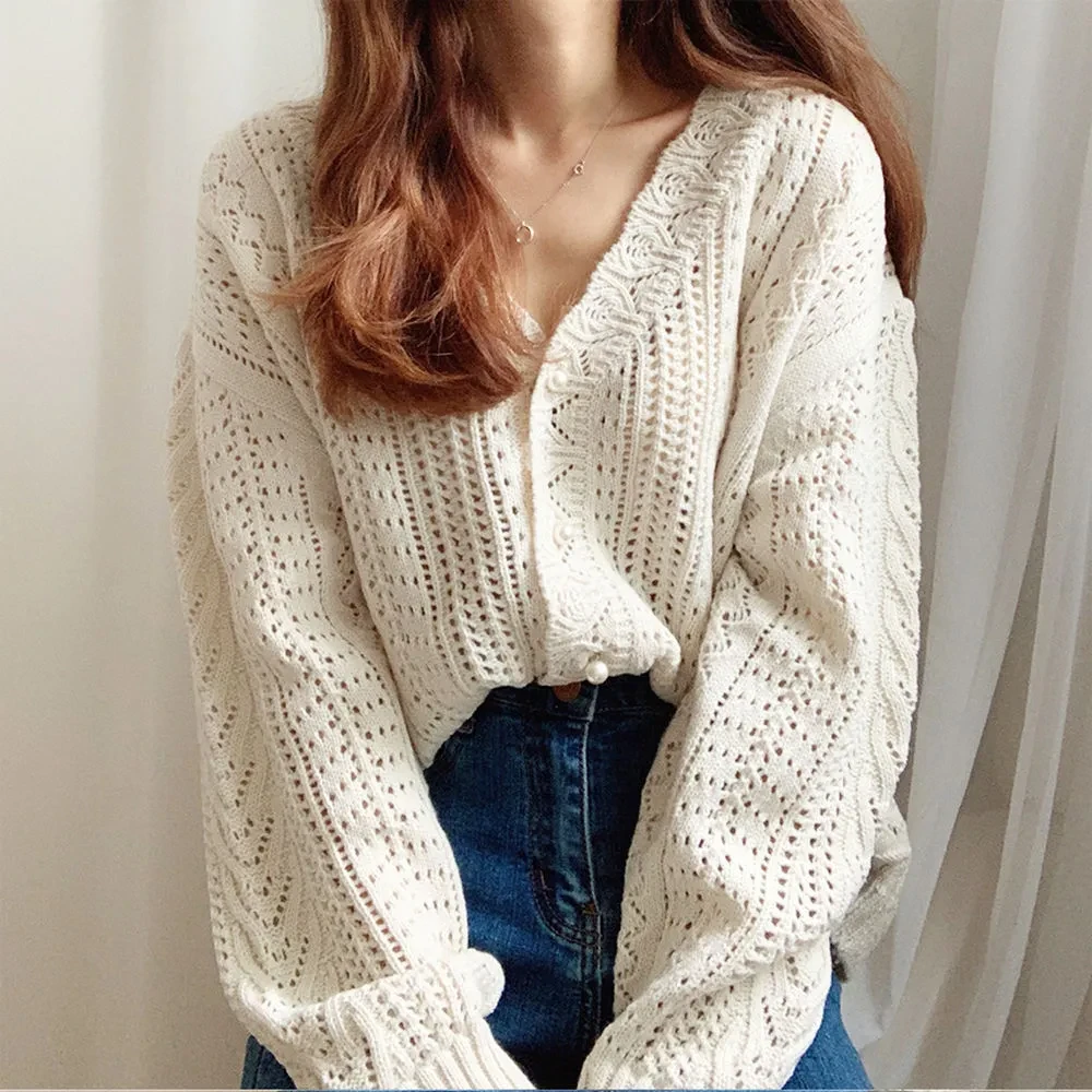 Loose And Thin Outer Wear A Lazy Long-Sleeved Knitted V-neck Jacket