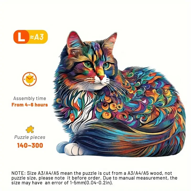 Colorful Cat Wooden Puzzle  Unique Shaped Jigsaw for Creative Minds