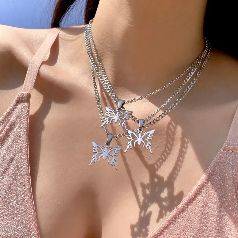Titanium Steel Niche Hip Hop Hollow Tribal Butterfly Necklace Y2g Millennium Clavicle Chain