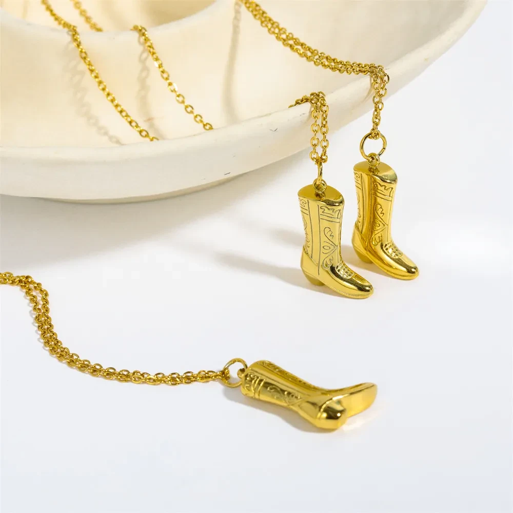 Stainless Steel Denim Boots Pendant Necklace