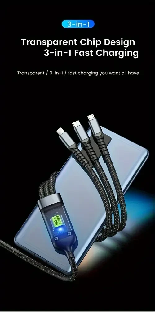 OLISHEN 100W 3-in-1 Fast Charging Cable