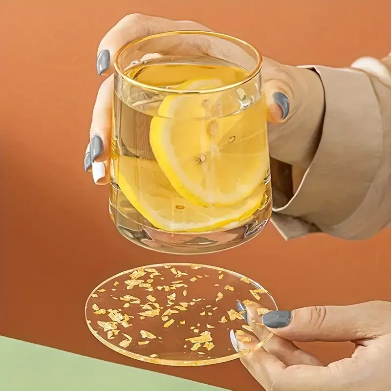 6pcs Luxury Golden Foil Acrylic Coaster Set