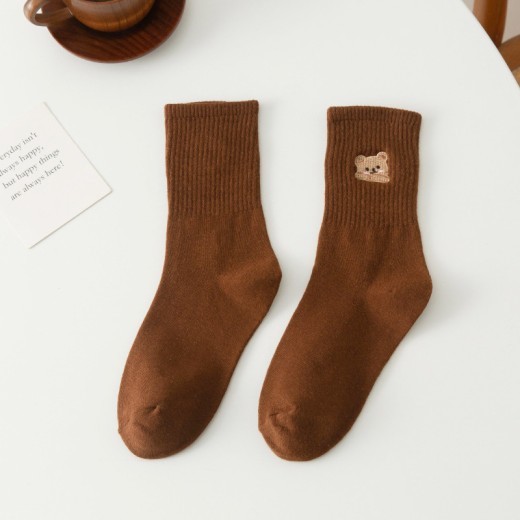 Women's Fashion Bear Embroidery Tube Socks