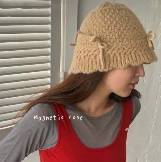 Autumn And Winter Bow Knitted Fisherman Hat Wool Bucket