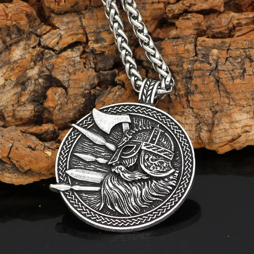 Viking Culture Odin Helmet Axe Round Men's Accessory Necklace