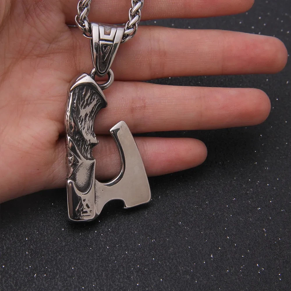 Viking Celtic Wolf Crow Double-sided Axe Pendant