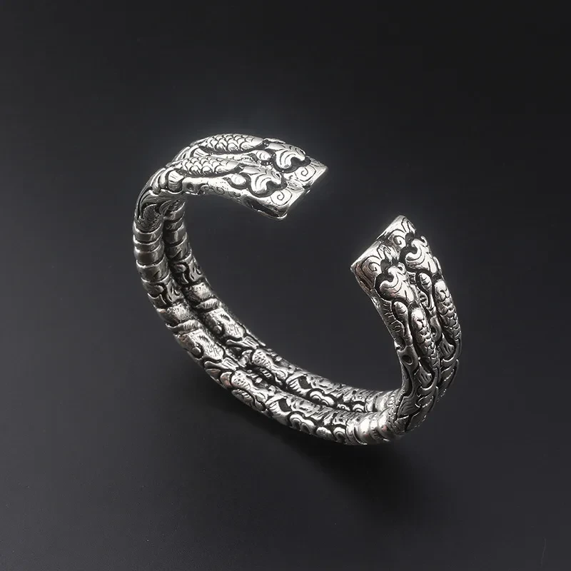 Double faucet bracelet Retro silver opening Buddha with the same paragraph Viking wolf head bracelet