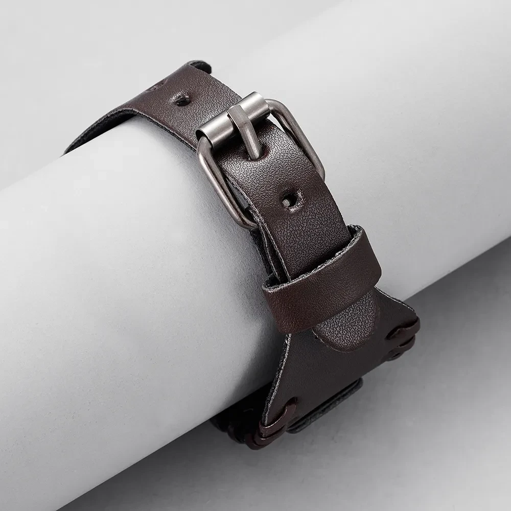 Toten Design Nordic Viking Odin Bracelet Genuine Leather Wolf Head Bracelet For Men Animal Bracelet