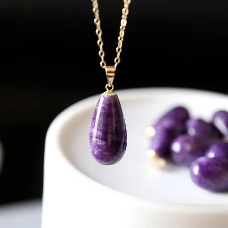Natural Amethyst Water Drop Pendant Necklace