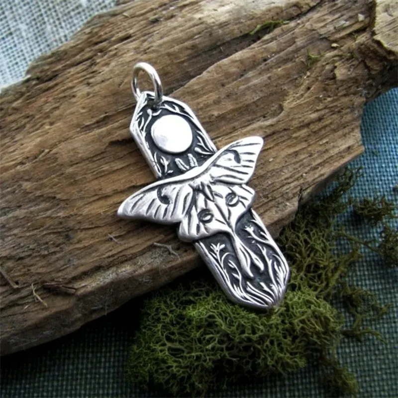 Boho Vintage Moon Moth Pendant Necklace