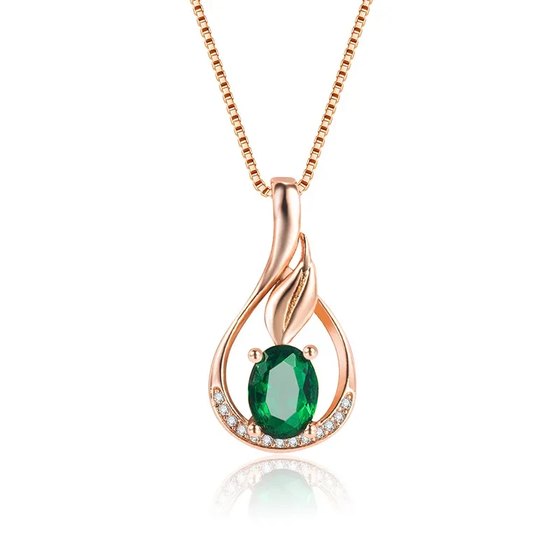 Fashion Rose Gold Drop Emerald Pendant