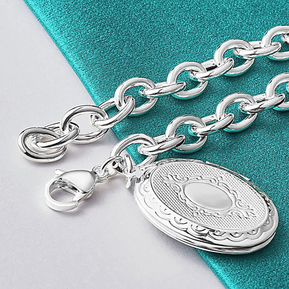 Silver Oval Box Double Pendant Bracelet