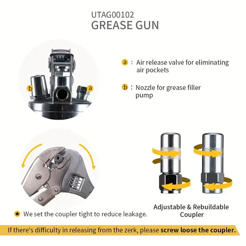 8000 PSI Heavy Duty Pistol Grip Oil Gun Kit With 14 Oz Load, 45.72 Cm Spring Deflection Hose
