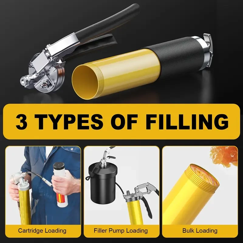 8000 PSI Heavy Duty Pistol Grip Oil Gun Kit With 14 Oz Load, 45.72 Cm Spring Deflection Hose