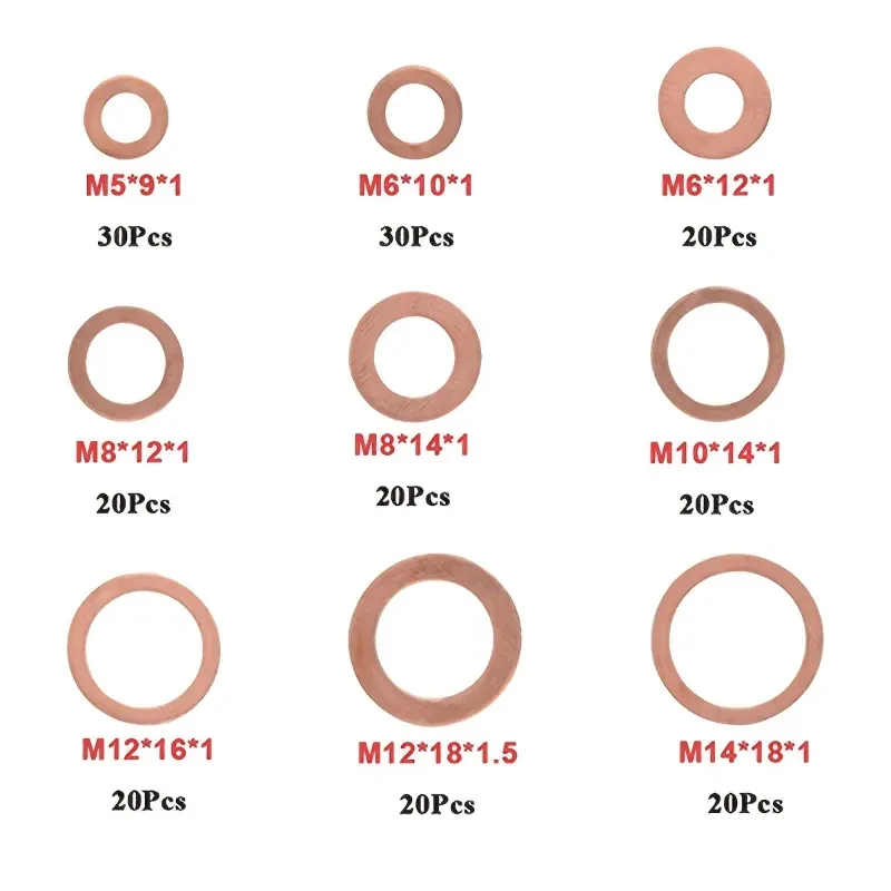 200pcs Copper Washer Gasket Set
