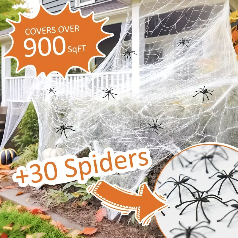 200 Soft Spider Webs Halloween Decorations Bonus With 10 Fake Spiders