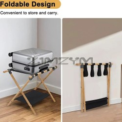 Luggage Rack: Folding Suitcase Stand with Storage Shelf