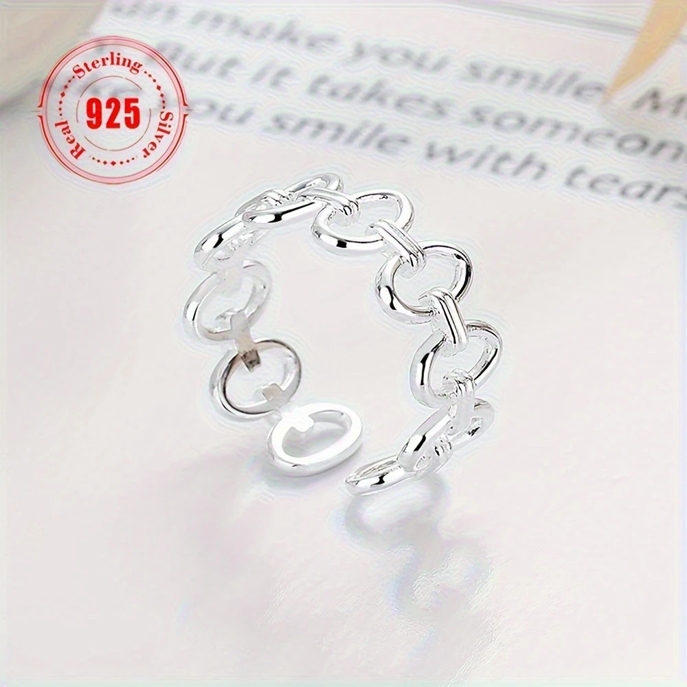1pc Women's Adjustable 925 Sterling Silver Open Ring Minimalist Interlocking Circular Cuff Bracelet for Daily Wear & Parties, Versatile for Finger & Wrist, Elegant Design, Durable Jewelry