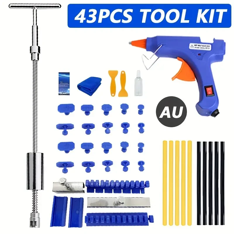 43PCS 2 In 1 T-Shaped Dent Puller Car Dent Repair Tool Kit with Glue Gun for Paint