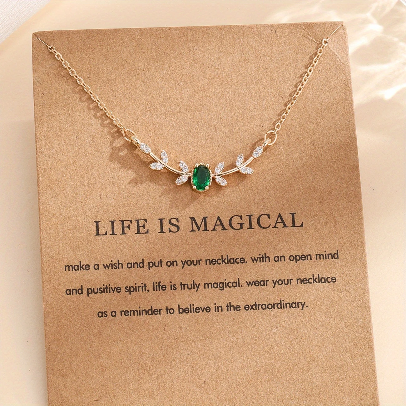 Elegant Copper Leaf & Branch Necklace with Cubic Zirconia for Women Golden-Tone, Green Gemstone, Ideal Birthday Gift, Daily Wear Jewelry, Elegant Design, Gold-Tone Finish