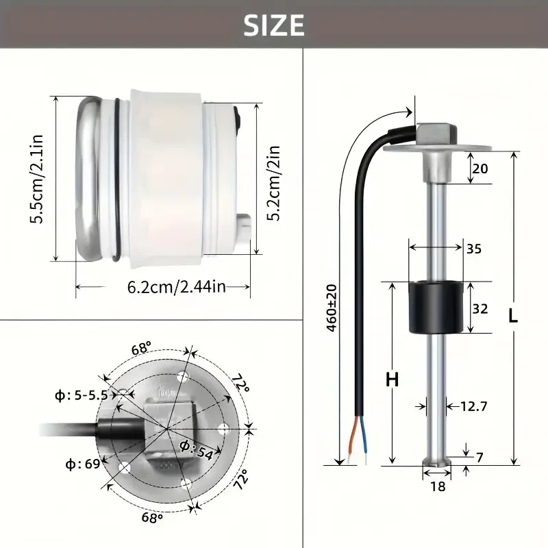 Fuel Gauge Car Oil Level Sensor Car Accessories Oil Level Gauge Accessories Suitable For RV Taxi Yacht Parts Stainless Steel Material (6.8" (175Mm))