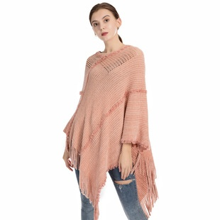 Acrylic Fringed Sweater High Collar Warm Sleeve Pullover Cloak