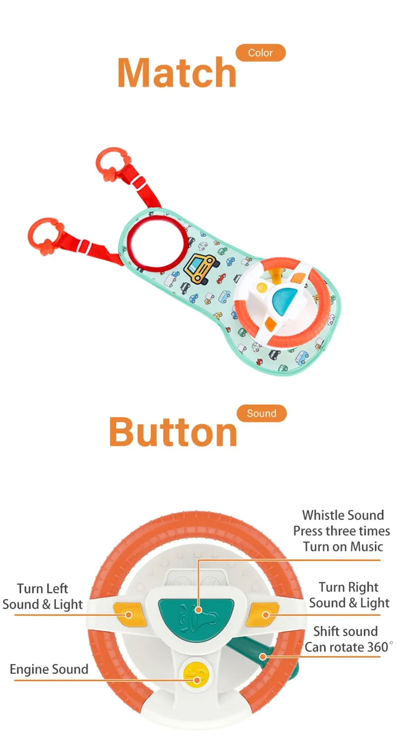 Baby Kids Eletric Simulation Steering Wheel Toy Driving Interactive Musical Educational Toy