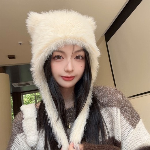 Autumn And Winter Online Influencer Cute Plush Bear Hat Thickened Warm