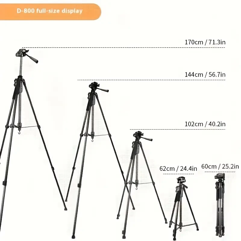 1pc Portable Tripod Stand for Digital Cameras & Mobile Phones, 169.93cm Extendable Titanium and Iron Construction