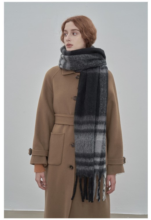 French Style Retro Lazy Style Warm Color Classic Plaid Scarf